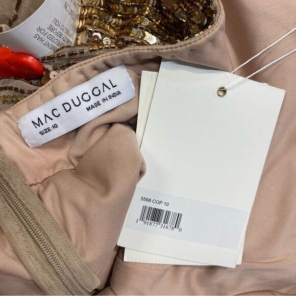 MAC DUGGAL Beige Sequined Cut Out Ruffled Cap Sleeve Lace Up Gown 5568 NWT 10 - Picture 10 of 13